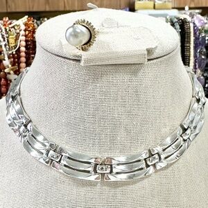 Vintage 1950's CROWN TRIFARI POLISHED RHODIUM PLATED GOLDEN GATE NECKLACE